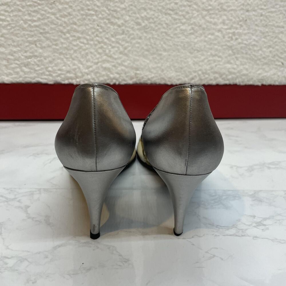 Vintage Stuart Weitzman Shoes Womens Size 9.5 Silver Floral Sequin Pump Heels - Picture 5 of 13